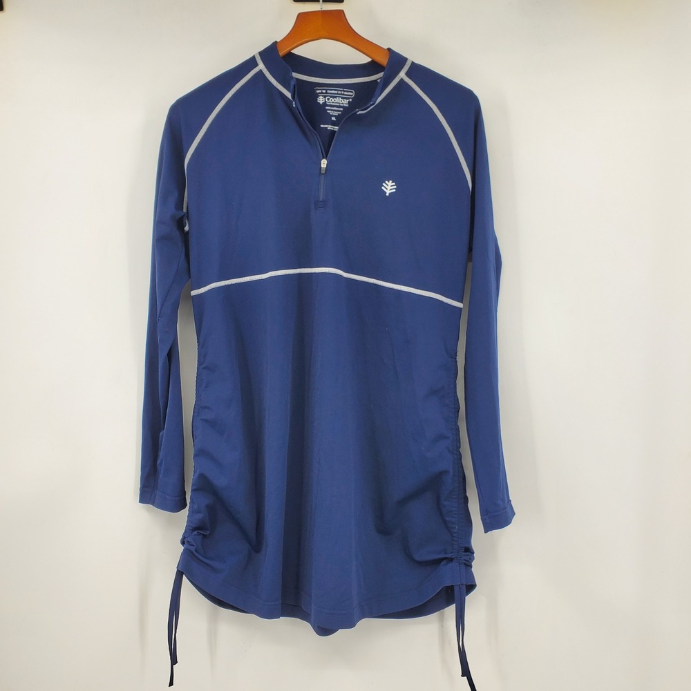Coolibar Womens XL Navy Blue Island Ruche Swim Shirt UPF 50 Rash Guard 03242 UV